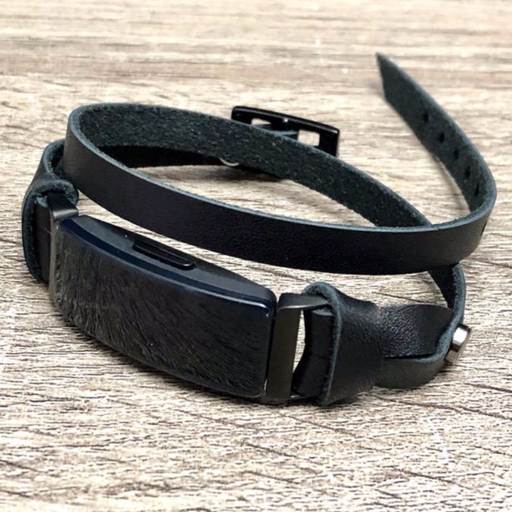 Double Wrap Black Leather Fitbit Inspire Bracelet
